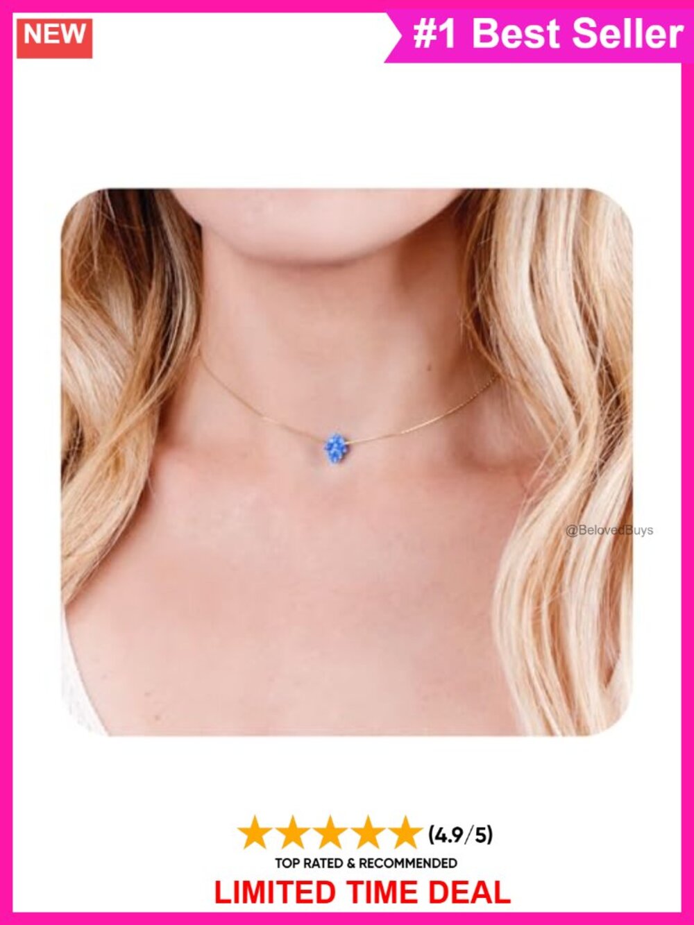 14K Gold Filled Opal Hamsa Choker Necklace Thin Chain Adjustable